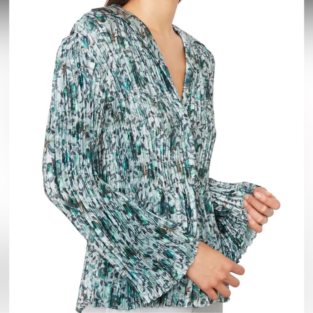 Vince Berry Blooms Pleated‎ Button Down Blouse Floral Ocean/Blue S